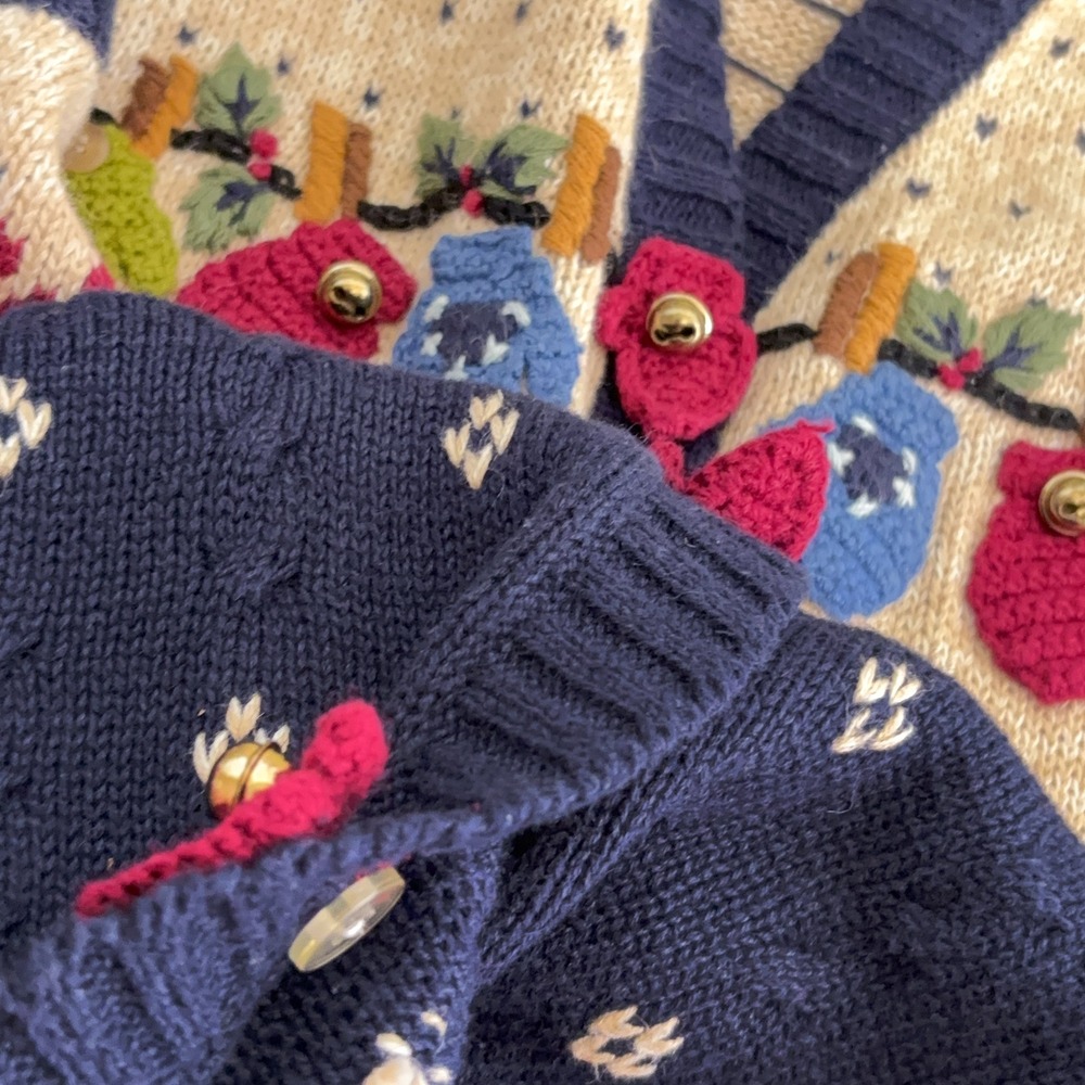 VTG 90s Quacker Factory Sweater Christmas Vest Womens M Embroidered Knit Holiday - Picture 6 of 7